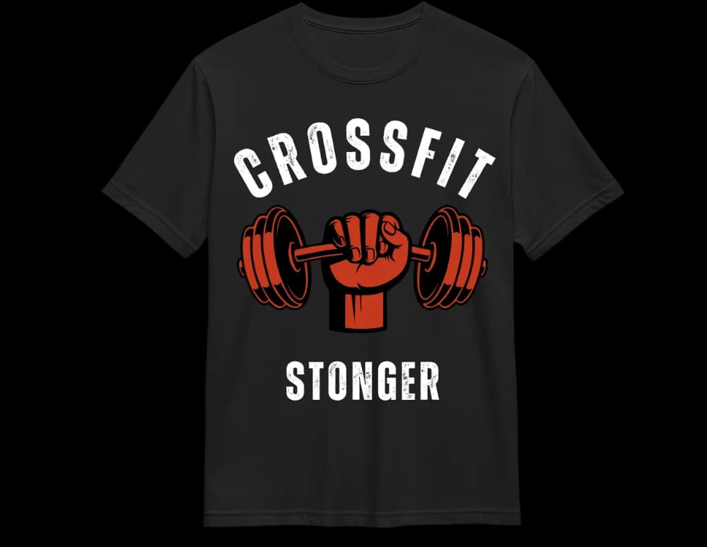 Black Crossfit graphic tee — red barbell grip print, hand-printed NJ