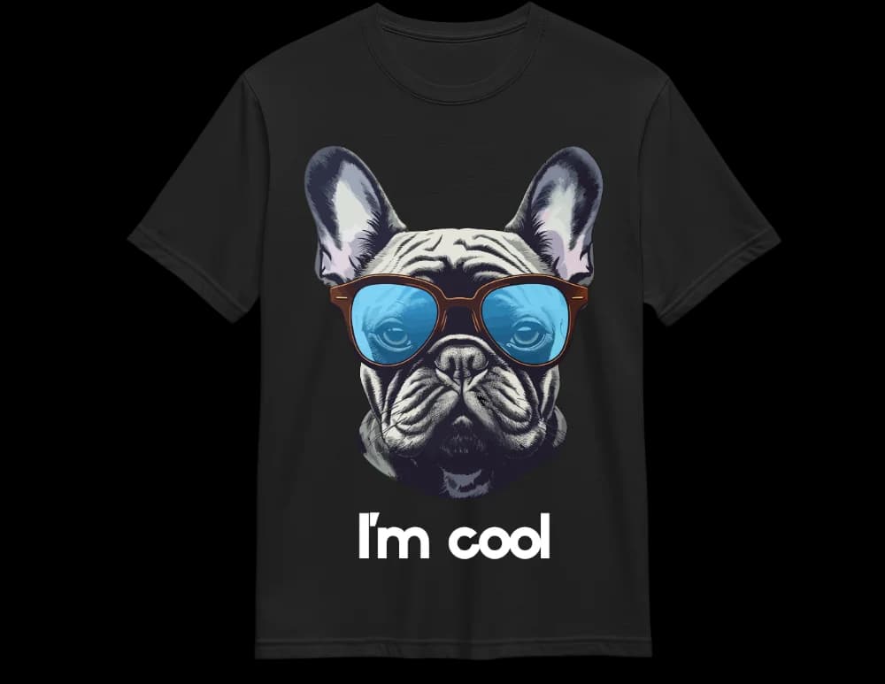 Black French bulldog tee — mirrored sunglasses Frenchie graphic