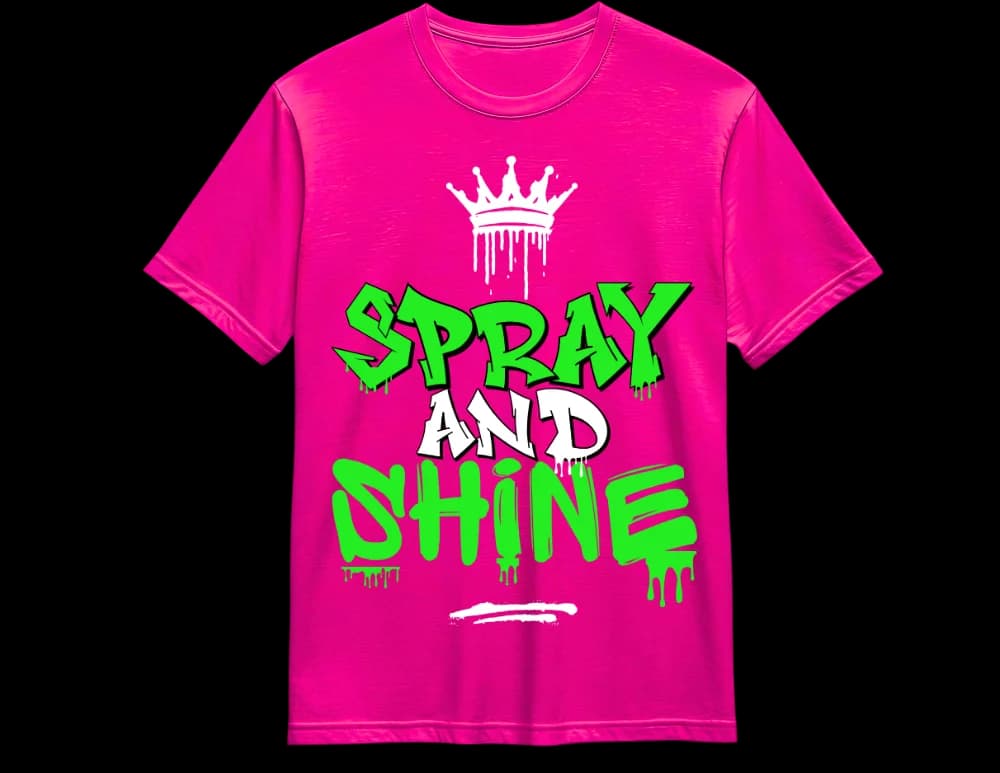Pink Spray And Shine drip crown tee — bold streetwear print, NJ small-shop print