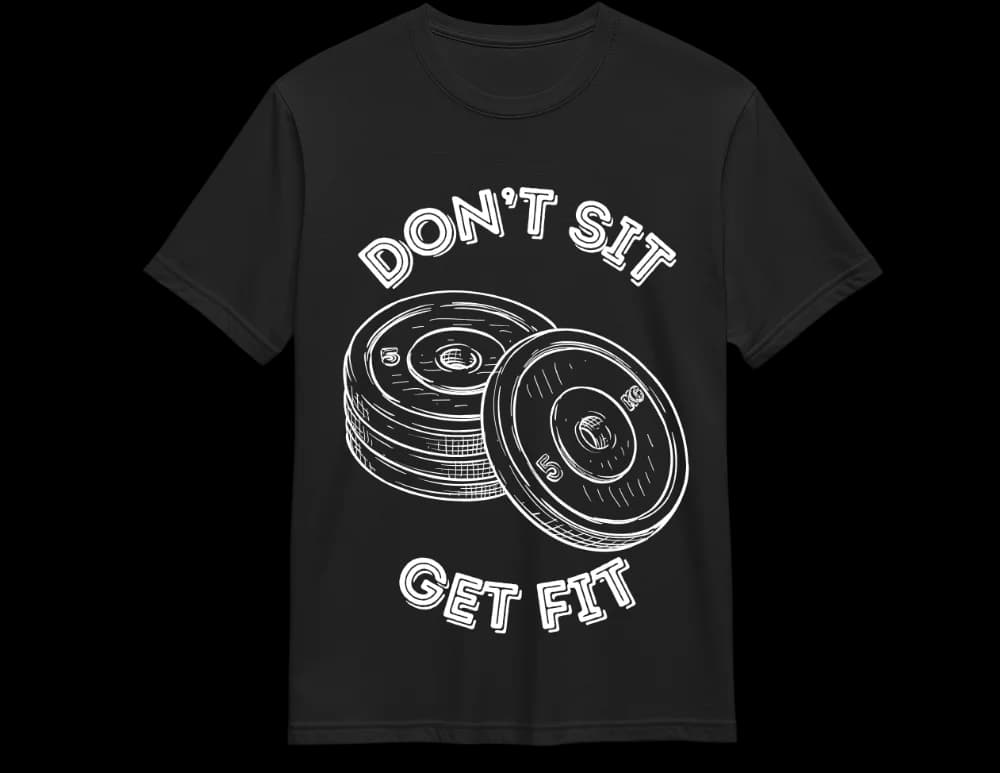 Black Don't Sit Get Fit beginner gym tee — pencil-style plate art