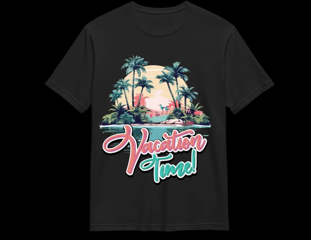 Black Vacation Time t-shirt — out-of-office tropical island graphic, NJ DTF