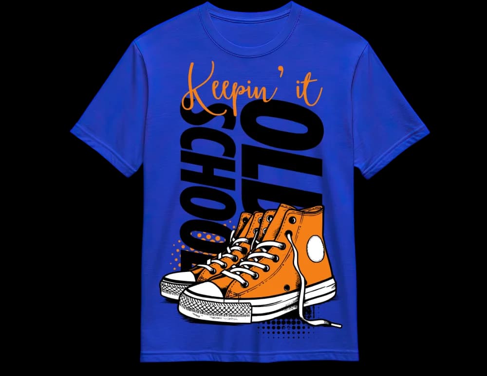 Blue Keepin' It Old School high-top tee — retro sneaker graphic, hand-printed NJ